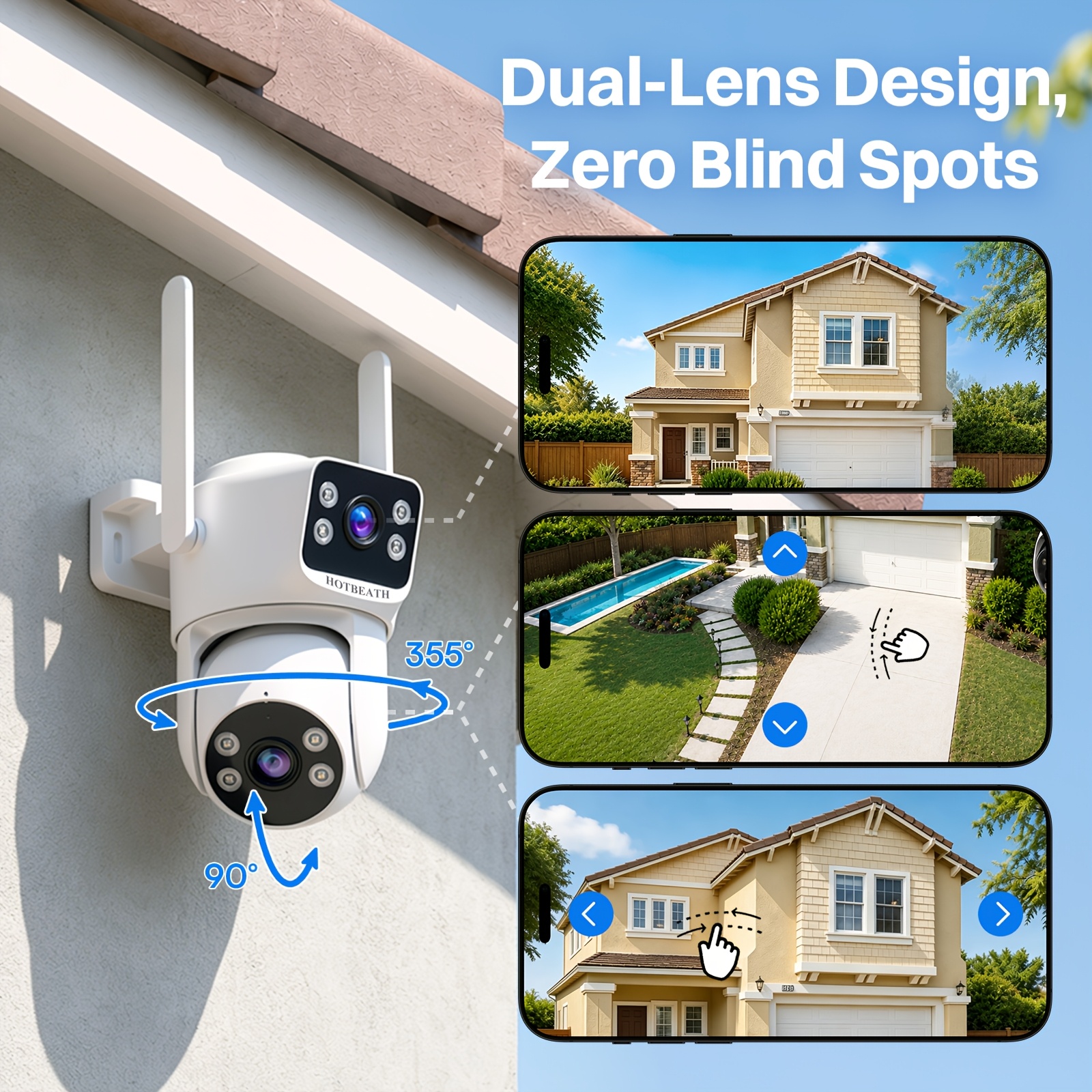 TEMU 2.4g & 5ghz Dual-band Wifi Security Camera With Dual Lens, 4k Outdoor Surveillance Cam For Multi-scene, Auto Tracking, Color Night Vision, Ai
