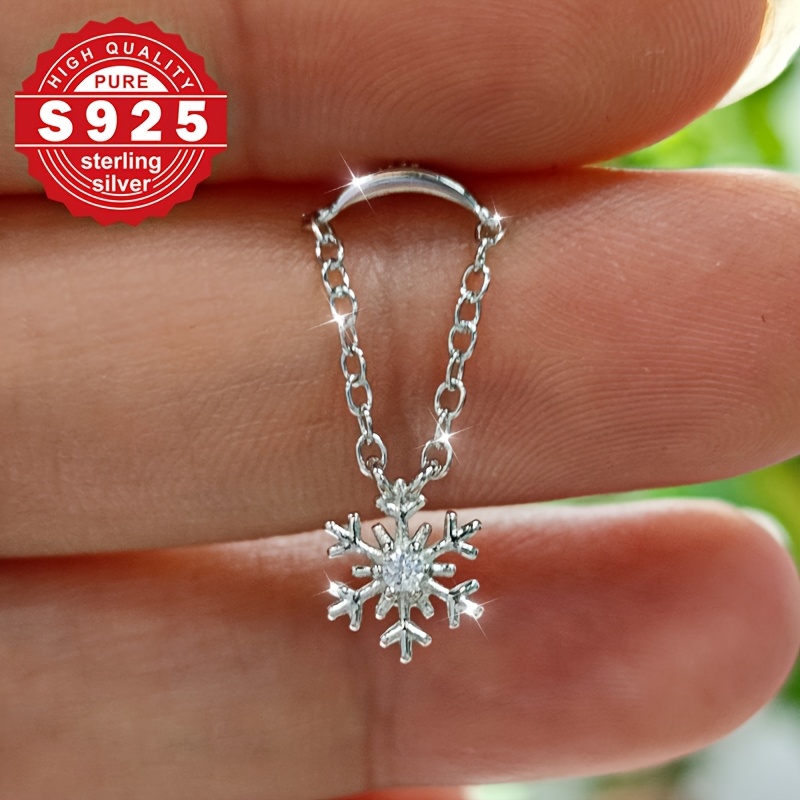 Women's S925 Silver Snowflake Earrings with Zirconia