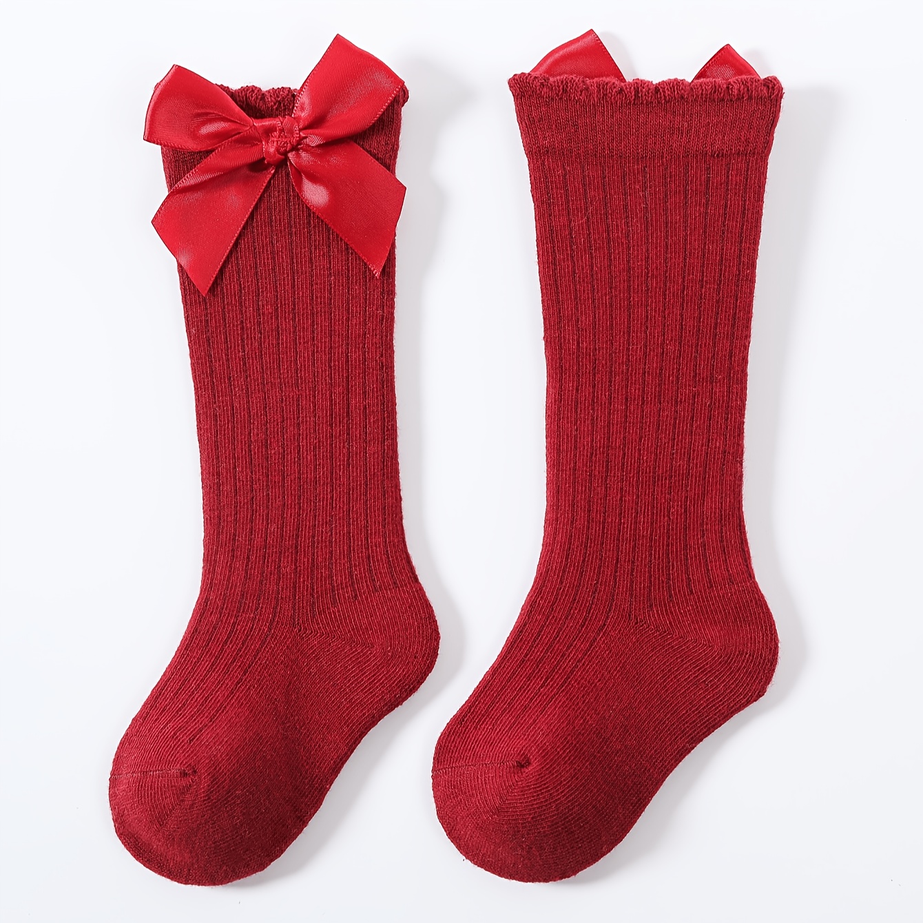 1 Pair Of Baby Bowknot High Tube Socks, Baby Bowknot Drawstring Mid-tube Socks
