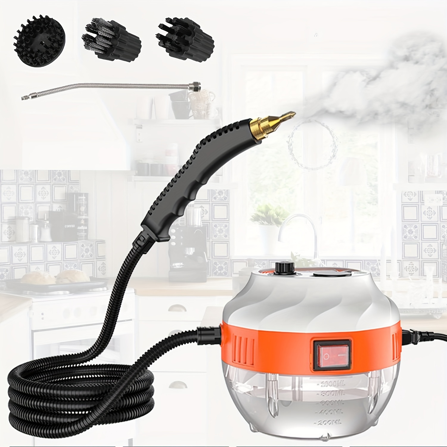 TEMU Handheld Steam Cleaner, 2800w High Pressure Cleaning Machine With 3 Brushs, Large Capacity Portable Steamer For Kitchen, Sofa, Air Conditioner, Bathroom, Car