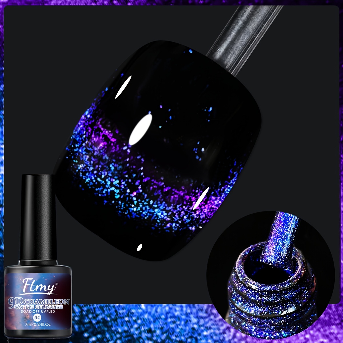 Image of Ftmy 0.24oz Magnetic Cat Eye Gel Polish - Chameleon Magic Suitable For & Salon Use, Magnetic Nail Polish With , Soak Off Nail Art For /, Liquid Magnetic For Nail Care (no Request)