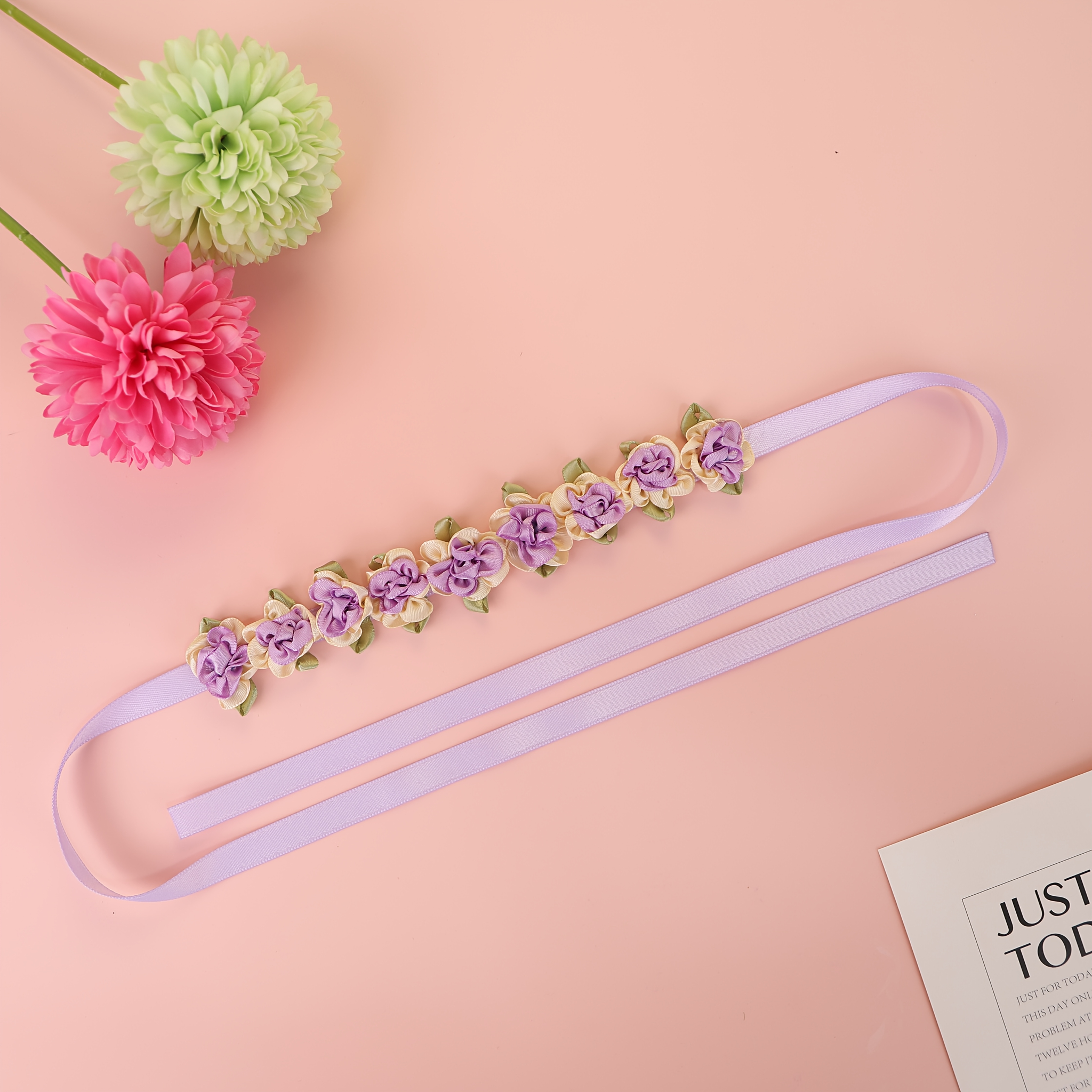 TEMU 1pc Bohemian Faux Flower Headband, Ballet Updo Hair Band, Performance Accessory, Elegant Cute Bun Headpiece, Floral Wreath Headwear, Multicolor