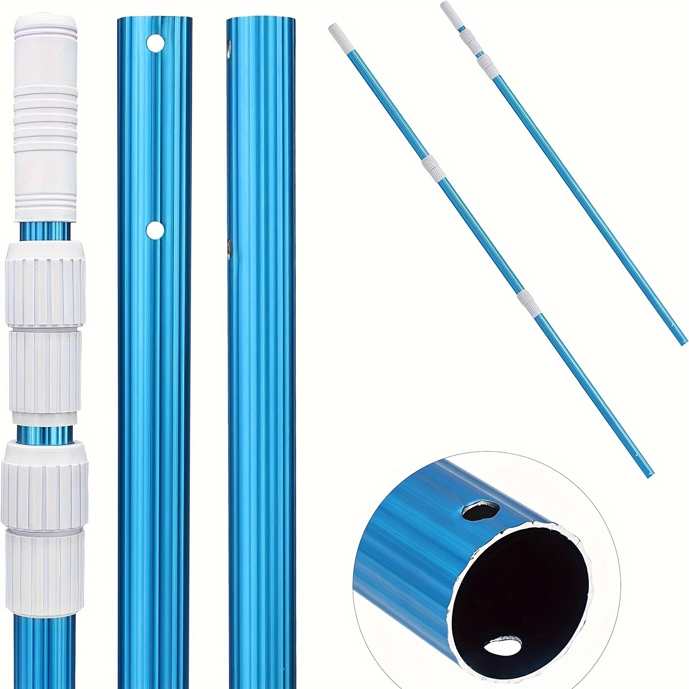 professional 3 6 5m blue anodized aluminum telescopic pool pole adjustable 3pcs expandable step up connects to skimmer net rake brush and vacuum head with hose   carton packaging thickened pipe wall for sea shipping