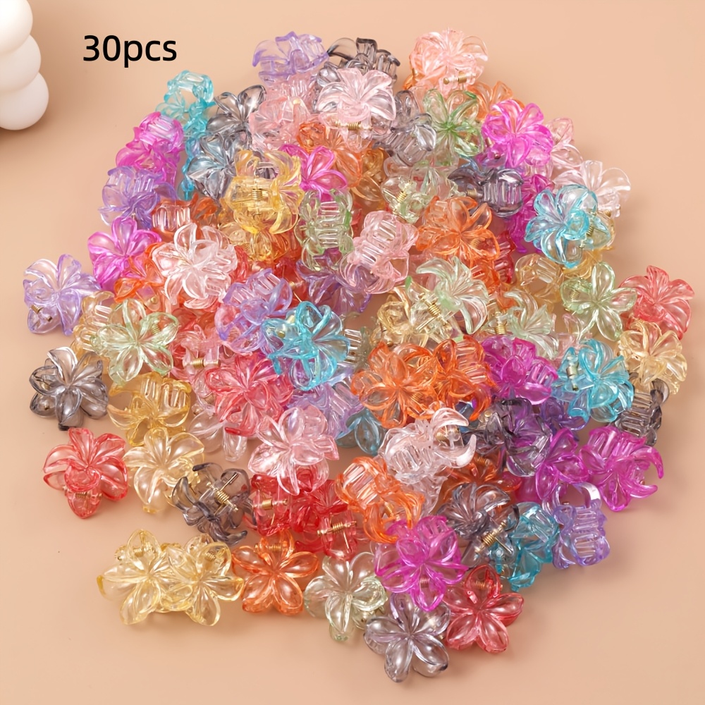TEMU 30 Random Color Transparent Glitter Mini Flower Hair Clips, Simple And Cute, Suitable For Daily Wear As Bangs Side Claw Clip Accessories, An