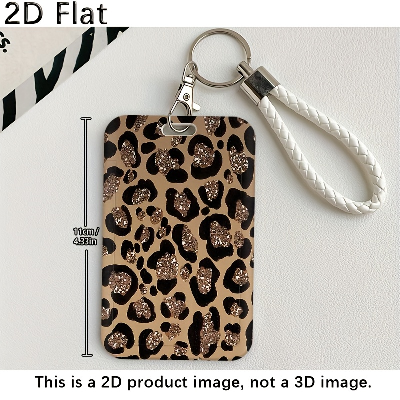 TEMU [2d Printing] Women's Card Case, Id Holder, Bus Pass Holder - 2d Durable Plastic Holder With Shiny Leopard Print Design, Ideal For Protecting