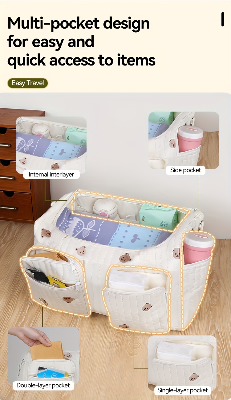 Bolso de Hombro para Mujer | Bolso de Pañales Espacioso y Lindo, Bandolera para Sujetar al Bebé, Bolso de Pañales Extragrande, Amplio y Duradero | Bolsillos Laterales Delanteros de Fácil Acceso, Almacena Pañales, Toallitas Húmedas, Botellas | Ideal para Viajes, Salidas Diarias, Regalo Perfecto, Bolso para Padres Recién Nacidos, Bolso Interior para Almacenar |