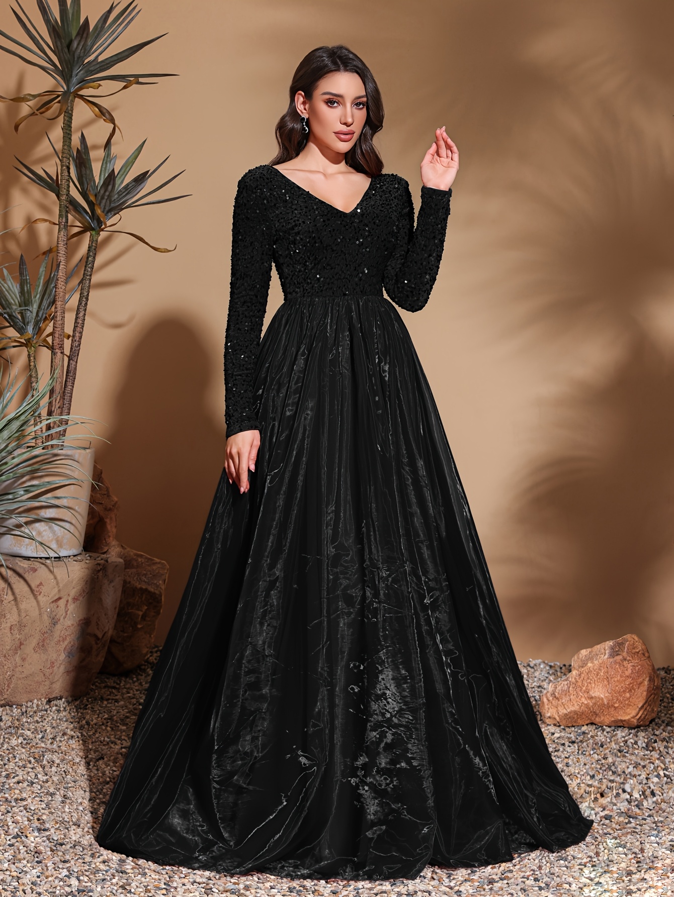 v neck long sleeve mesh dress perfect family Temu Oman