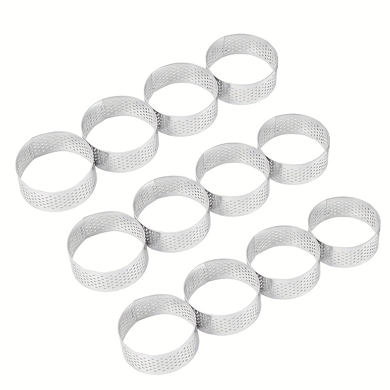 12pcs Egg Ring Perforated Egg Ring, Stainless Steel Cake Ring Round Mousse Ring Mould For Baking Cooking Desserts, Small Fruit Crust, Baking Small Snack Molds