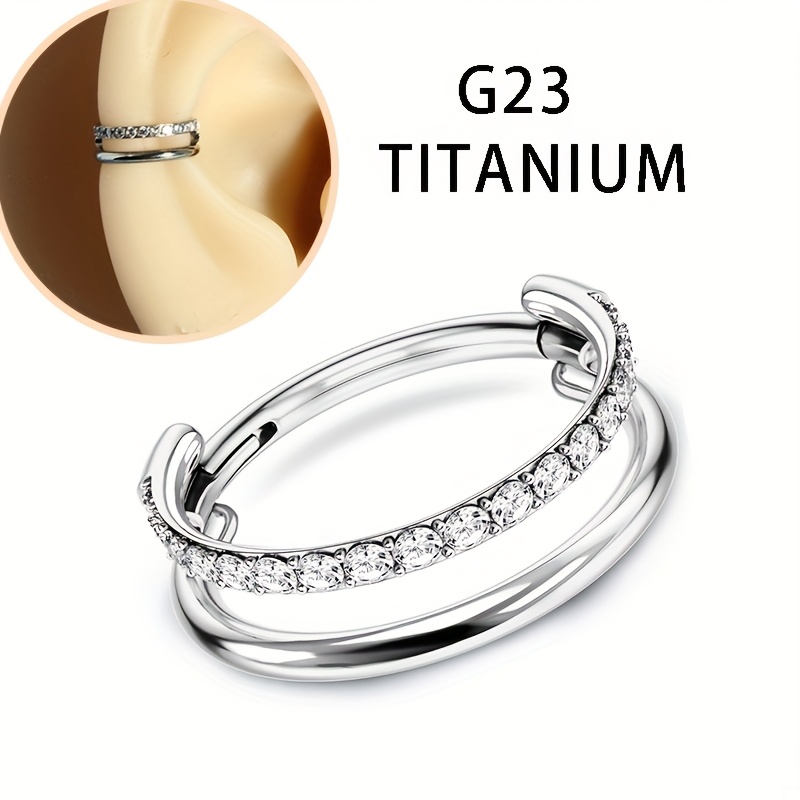 Image of 1pc G23 Titanium Nose Rings Hoops 16g Hoop Septum Click Nose Rings Lip Rook Lobe Tragus Helix Cartilage Daith Conch Earrings Clear Cz Nose Piercing Jewelry For Women Men
