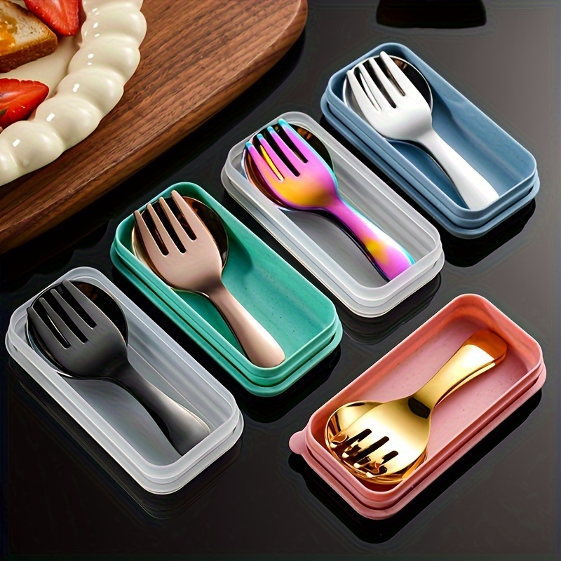 set of 6pcs   packs of 304 stainless steel cutlery with a case convenient fork and spoon set ideal for   travel and picnics versatile round headed utensils suitable for ice cream cake fruit and as a festival gift Product details 0