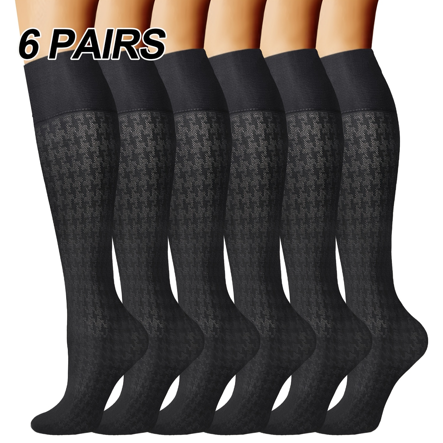 6-pack Women'-soft Argyle Jacquard Knee-high Compression Socks - Elegant Support, Classic Patterns, Options, Machine Washable For & Style, Knee High Socks, Versatile , Stretchy Fabric Socks