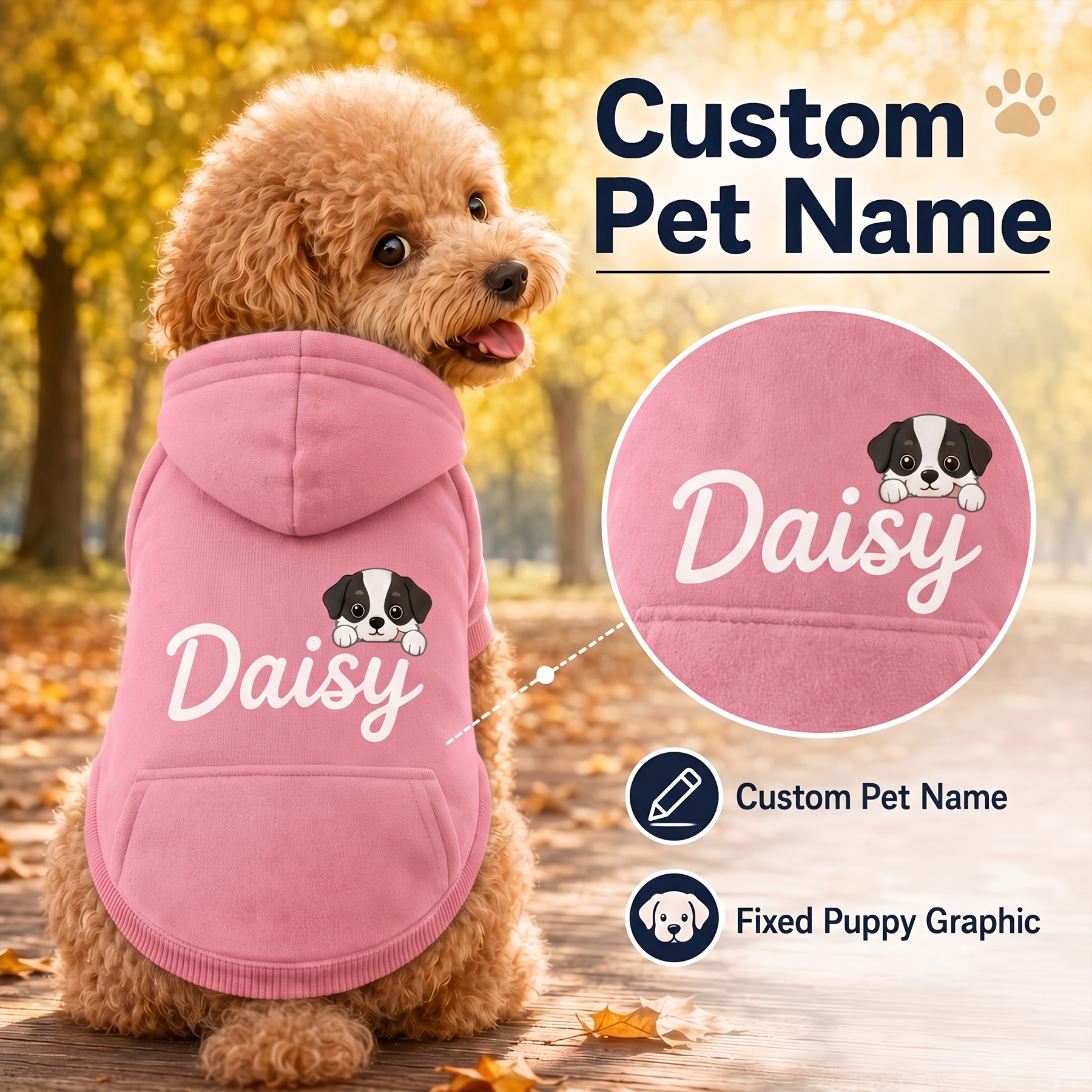 TEMU Customizable Names Or Words, Dog Clothes, Warm Winter And Autumn Hooded Sweatshirts, Small And Medium-sized Dogs, , Beagle-like Pugs, Cute