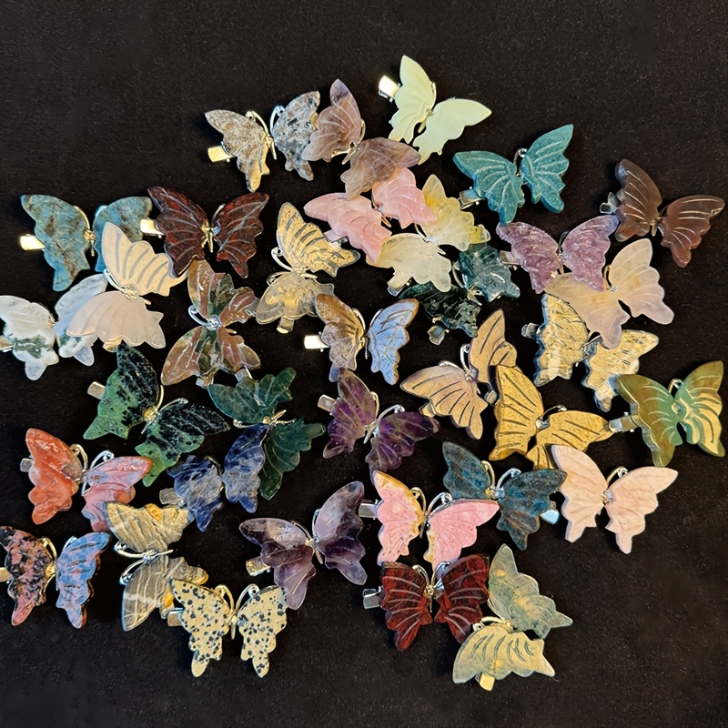 Natural Rock Crystal Butterfly Hair Clips for Girls Unique Gift