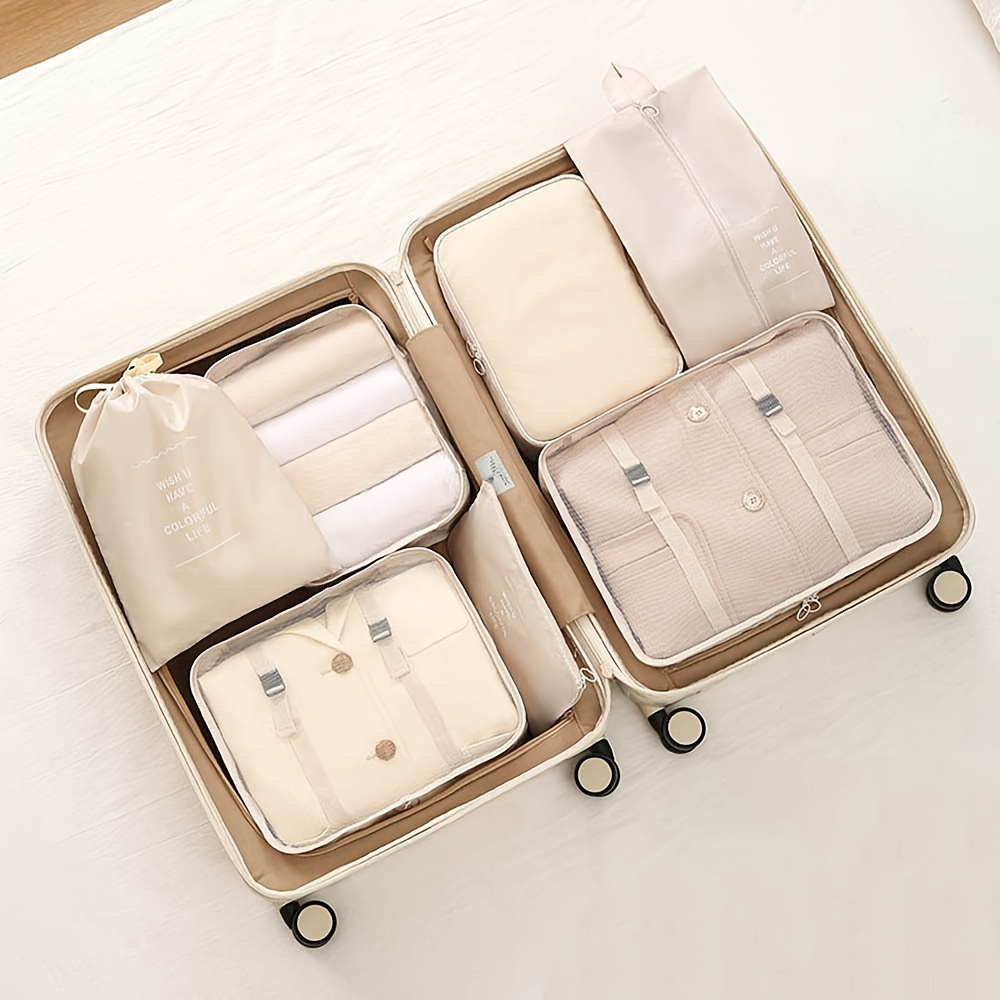 7pcs/8pcs Travel Storage Bag Set, Digital Toiletry And Cosmetic Organizer Pouches, Clothing And Shoe Travel Bags, Luggage Organizers