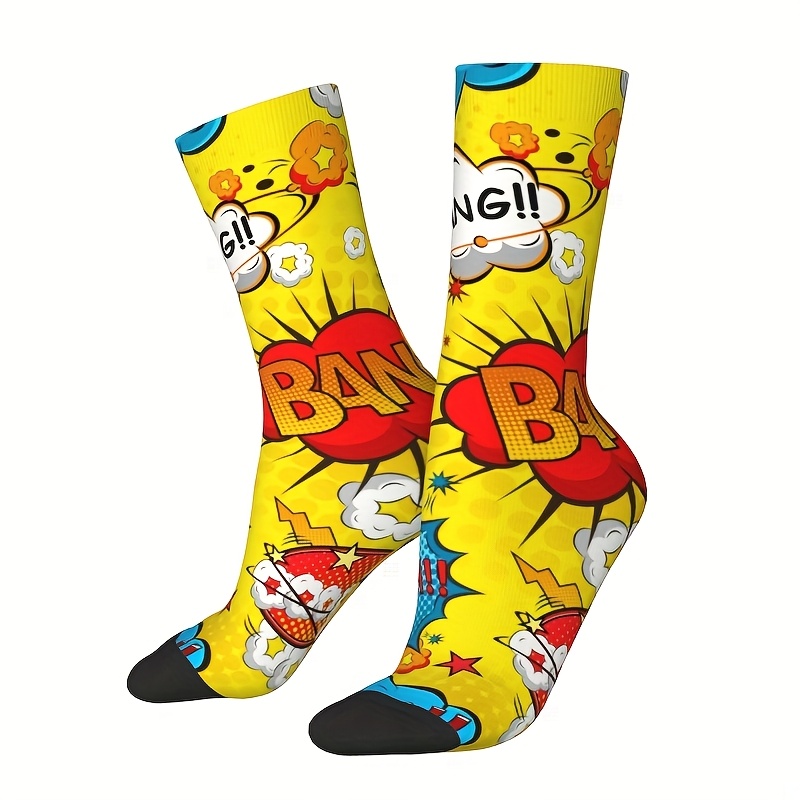 TEMU A Pair Of Unisex Mid-calf Socks With Graffiti Hip-hop Style Patterns, Suitable For Outdoor Sports And Hiking Events, Breathable And Comfortable