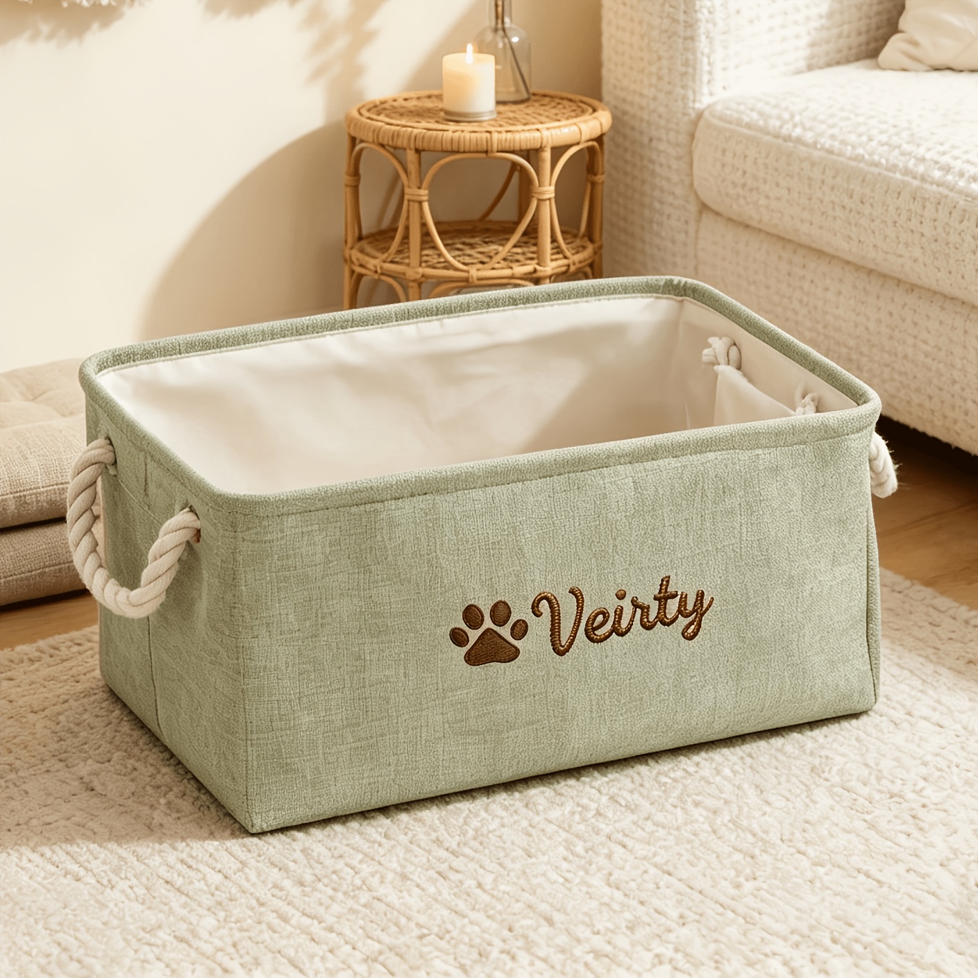 TEMU 1pc Personalized Storage Basket, Foldable Custom Name Embroidered Rectangular Storage Bin For Under-bed, Shelf, Home Organizing, And Christmas