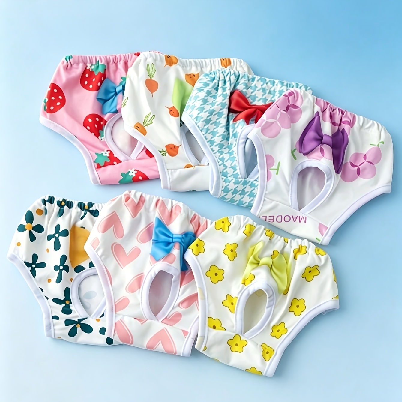 TEMU 7-pack Washable Dog Diaper Shorts, Print, Absorbent, Reusable, Leak-proof, Suitable For Small And Medium-sized Dogs
