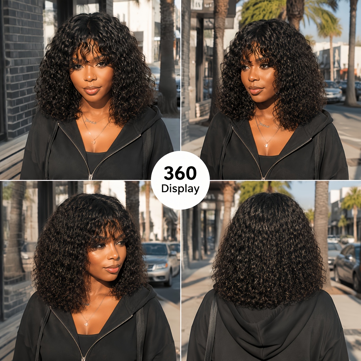 TEMU Perruque courte ACAG pour femme, noir naturel, afro bouclée/crépu avec frange - Postiche carré dégradé serré, convient pour jeux de rôle,