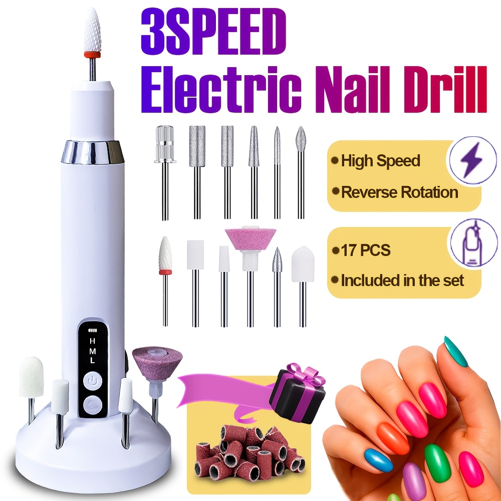 TEMU Portable Electric Nail Drill Machine Adjustable Professional Manicure Pedicure Kit Grinding Polishing Trimming -one With Drill Bits And Sanding