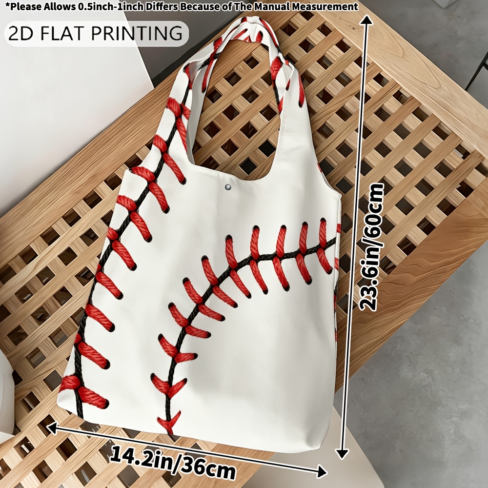 TEMU 1 pièce Sac pour femme, Sac de courses durable à ouverture supérieure avec motif de couture de baseball, Sac décontracté pour femme, Grand sac