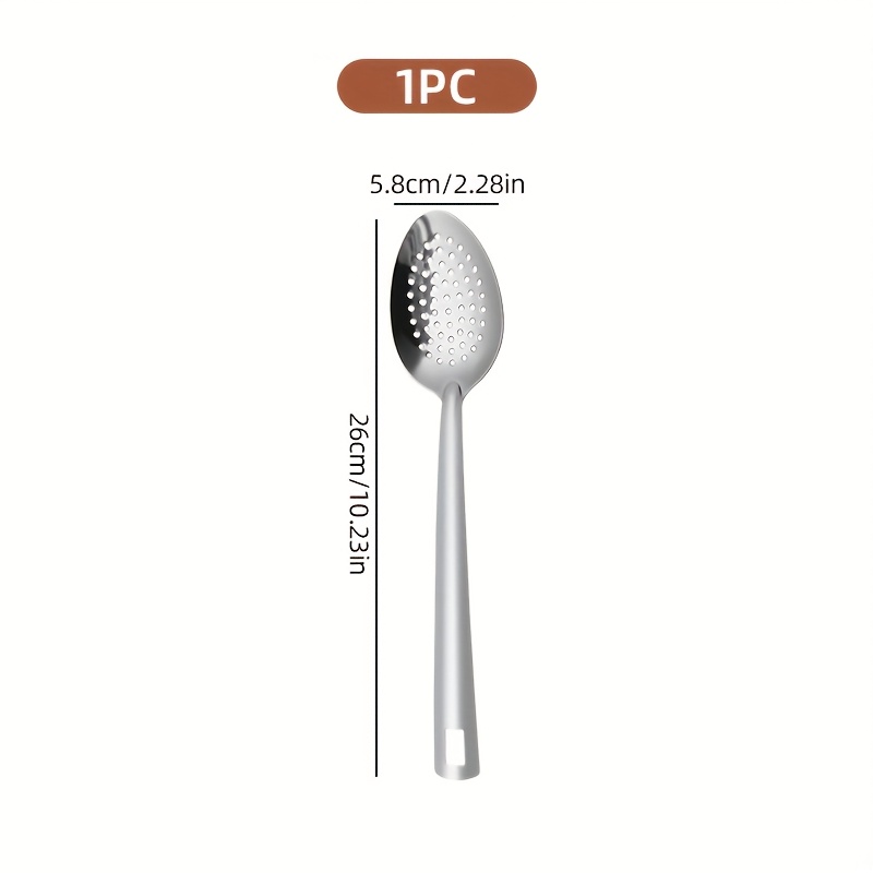 TEMU 1pc, 2pcs Stainless Steel Spoon, Silvery Spoon, Slotted Spoon, High-quality Spoon, Dessert Fruit Snack Spoon, For Home Kitchen, Restaurant,