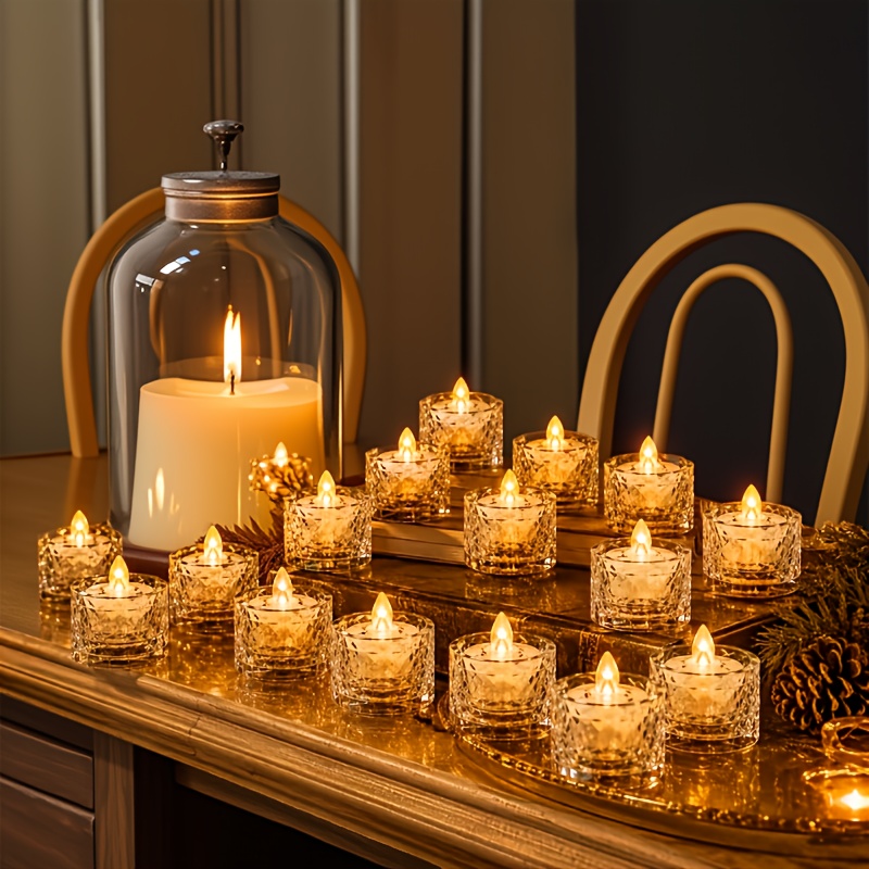 TEMU 30pcs Flameless Led Crystal Tea Lights Set, Battery Operated Flickering Candle Lights, Romantic Wedding Table Centerpiece Decor For Home, Party,