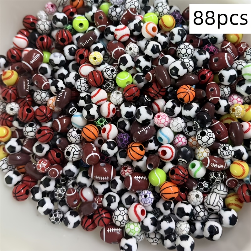 TEMU 88pcs 8-17mm Durable Acrylic Sports Decorative Beads, Designed For Basketball, Football, And Volleyball, With Multifunctional Spacer Beads,
