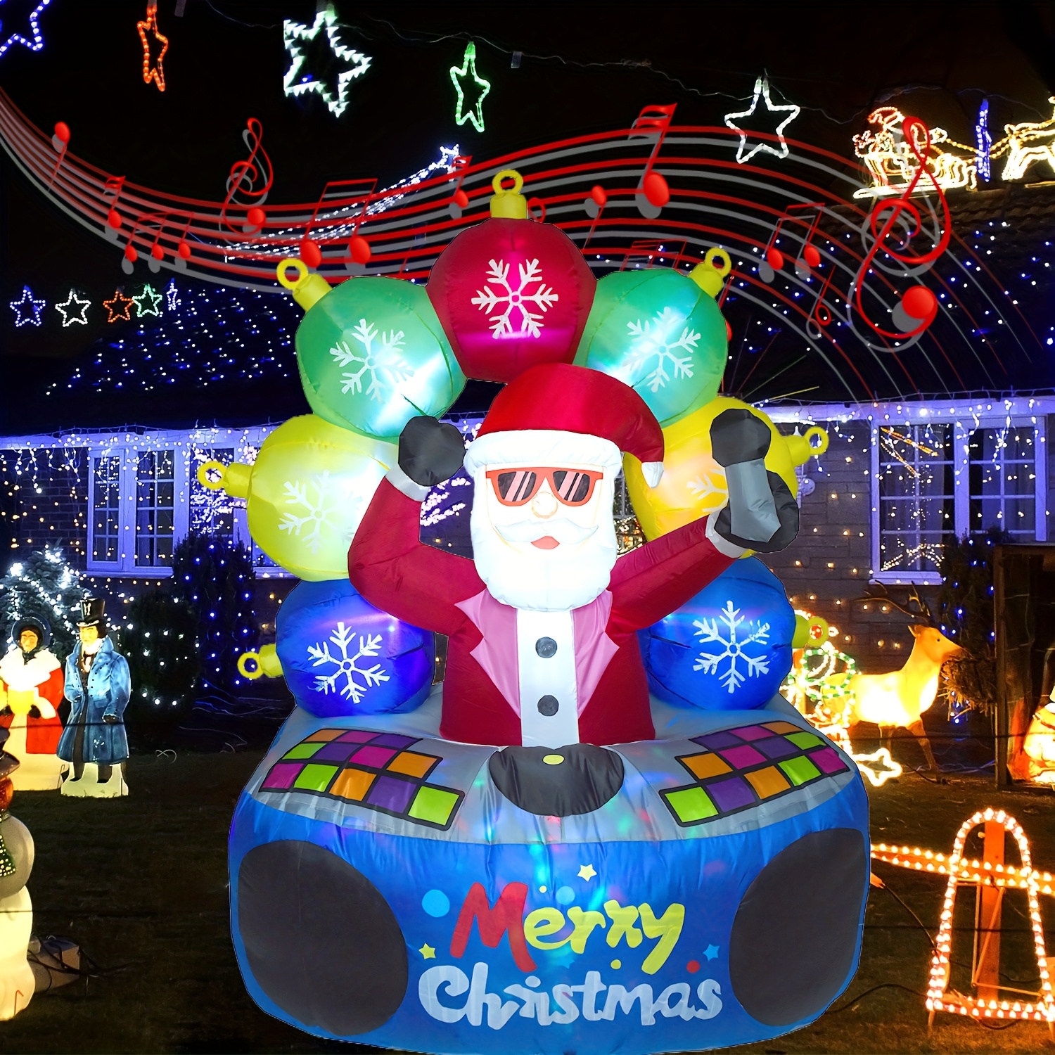 TEMU 6ft Christmas Inflatable Decorations-santa Claus Into A Happy Dj, And Lights Built Inflatable Decoration Create A Atmosphere, Perfect For The Yard, Lawn, Garde