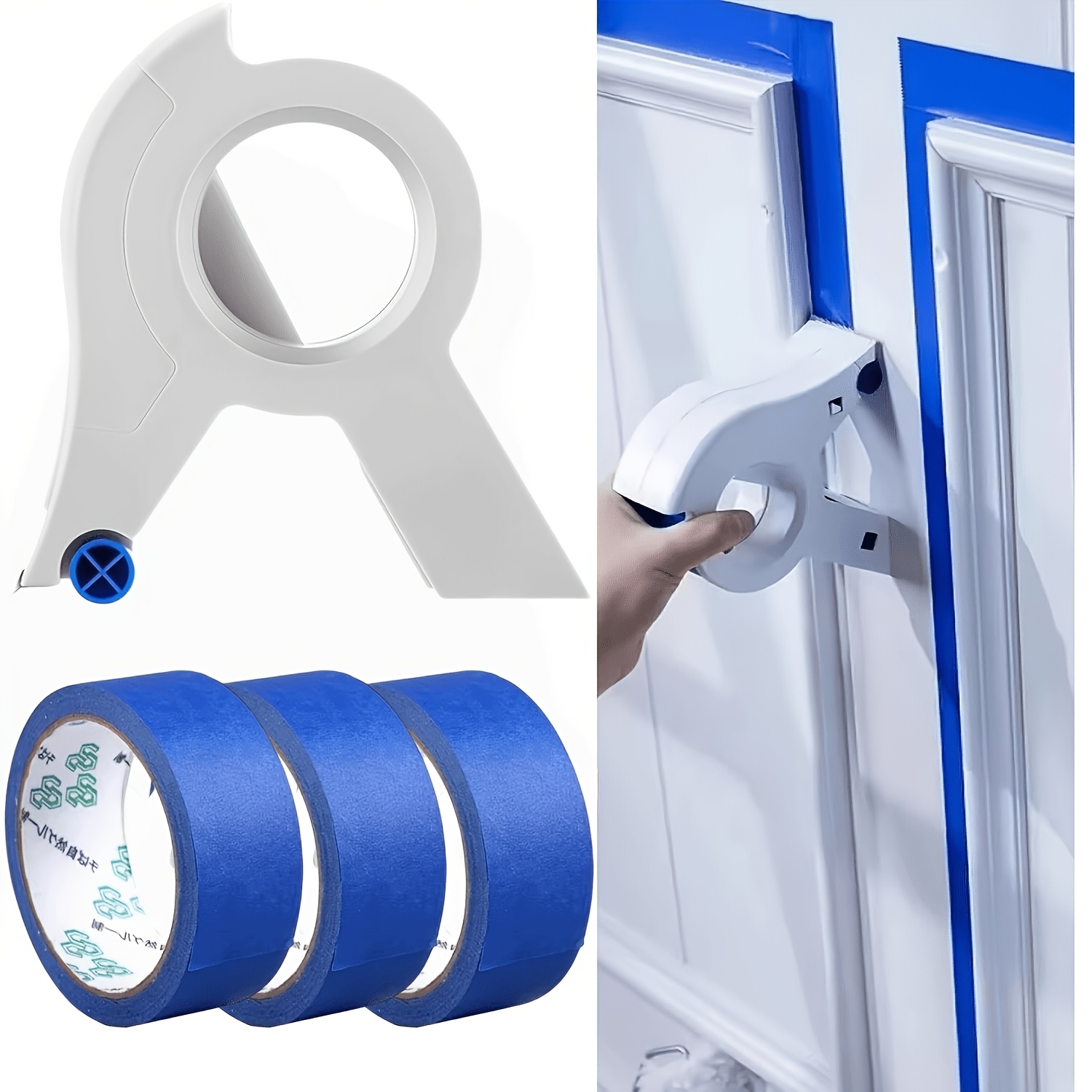 TEMU 4pcs Painter's Tape Applicator Set (1pc Dispenser And 3 Rolls Of Blue Tape), Compatible With /1.37 Inch Wide Tape Rolls, Suitable For Decorative