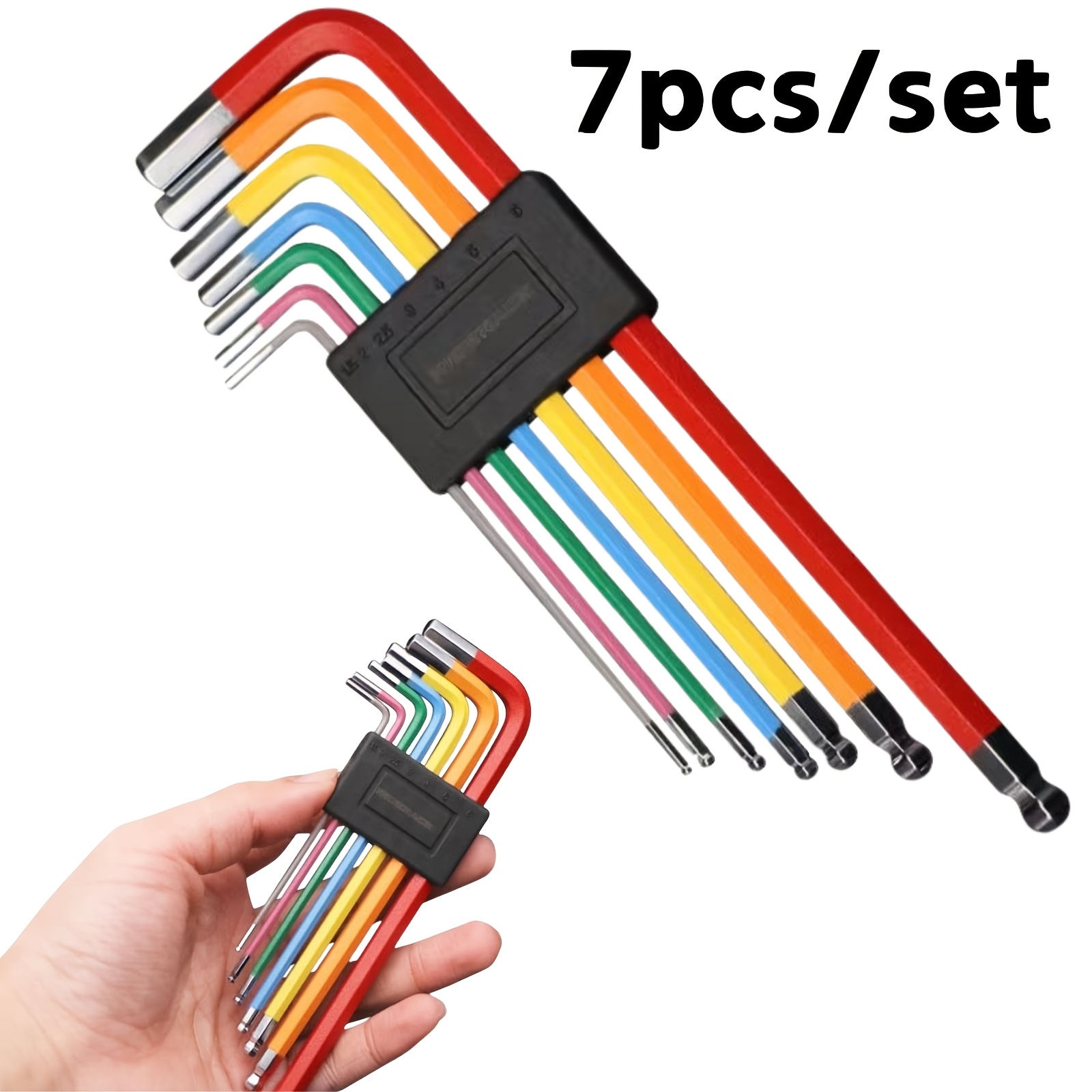 TEMU 7pcs Hex Key Allen Wrench Set, Anti-slip Long Ball End Hex Key Set 1.5-6mm, Universal Specification For Machinery, Equipment, Automotive, Bike