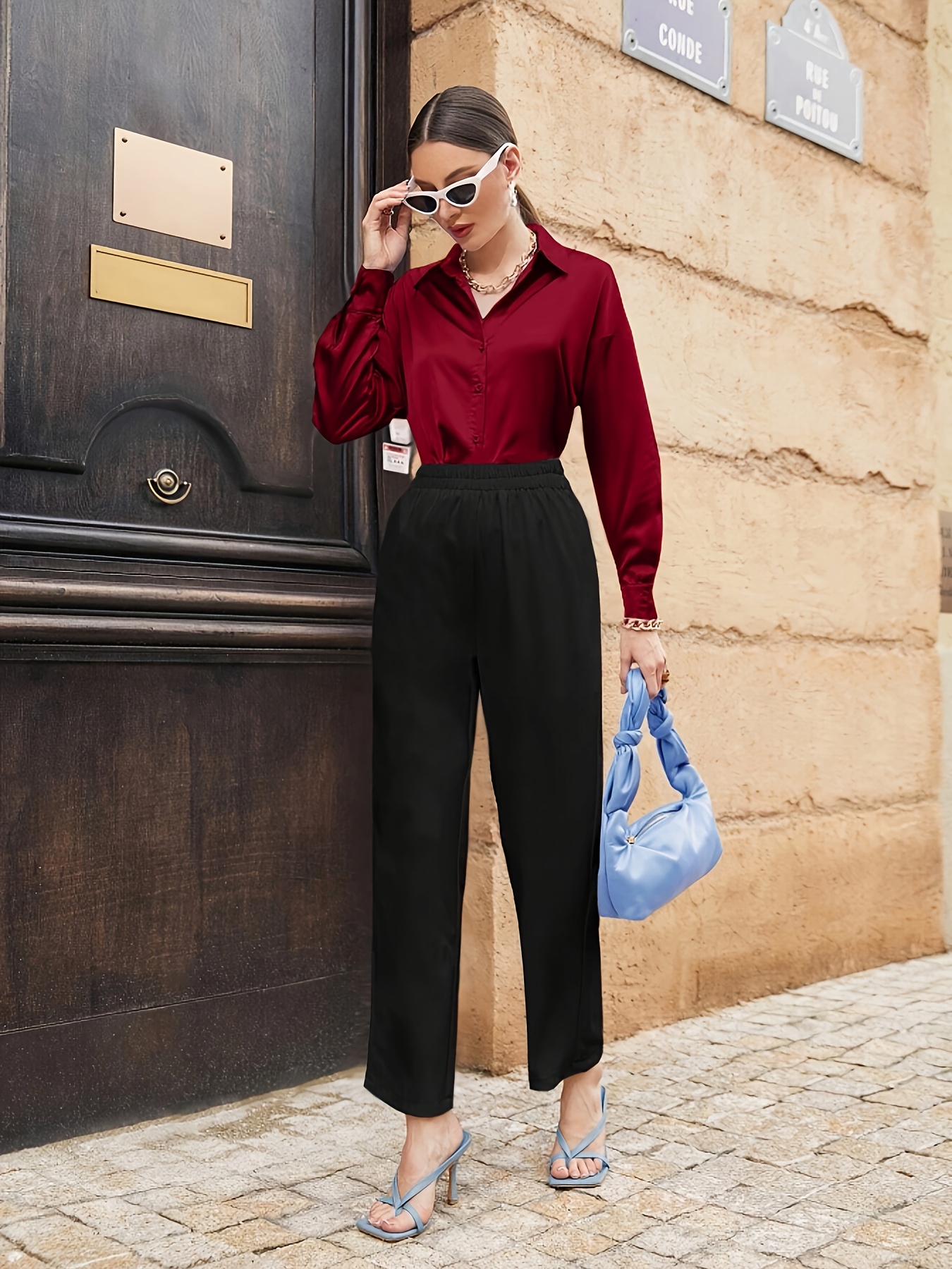burgundy dress shirt women Women's Long Sleeve Silhouette Twill Shirt (Burgundy) — Yazbek USA Mint main image 0