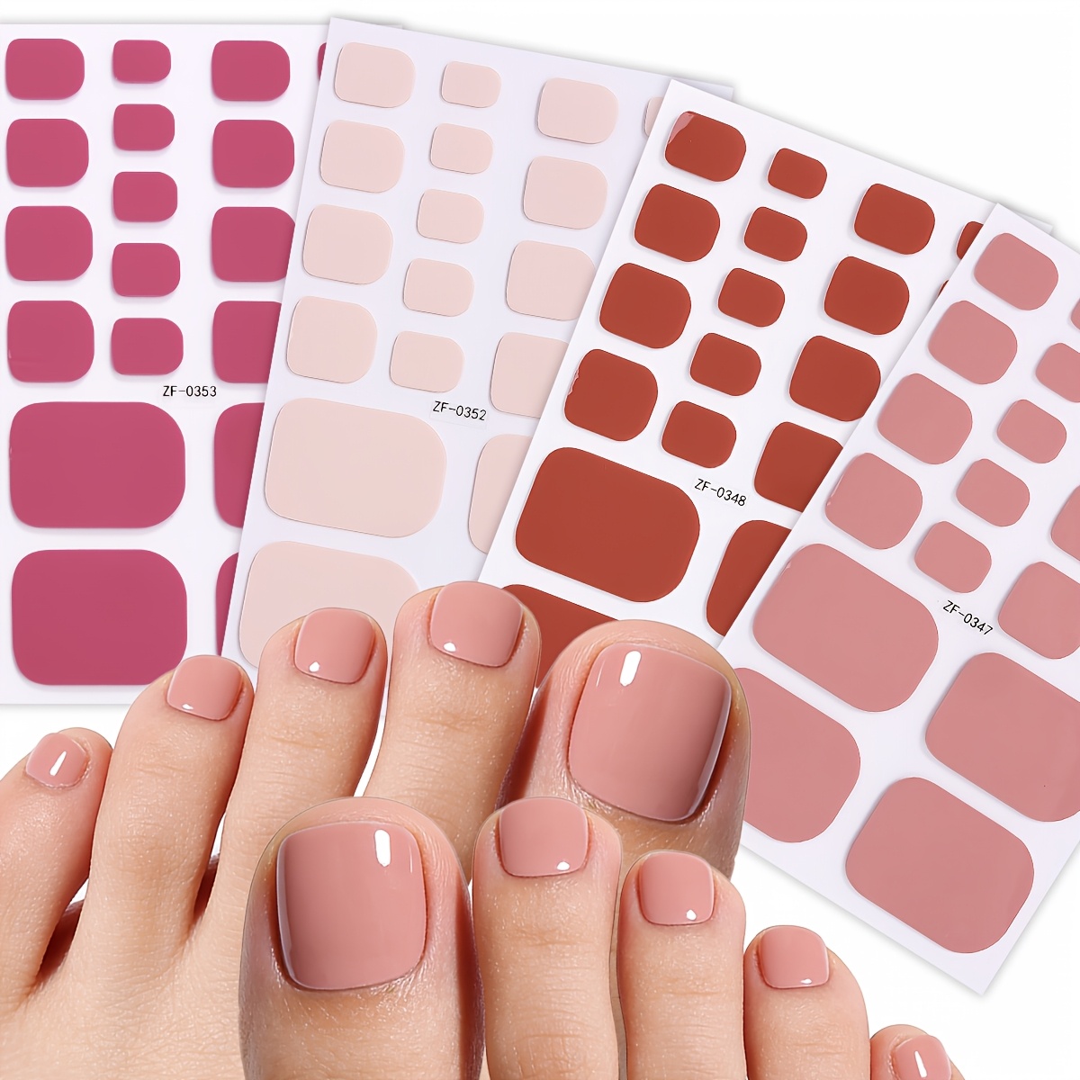 Image of Of Nail Polish Toe Nail Strips Featuring Solid Colors In Red And Pink, Perfect For Spring And Summer. Fresh Designs Are Self-adhesive Toe Nail Stickers