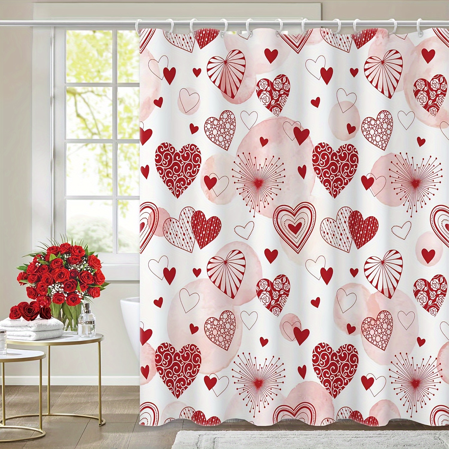 

's Day Hearts Shower Curtain Set - 72"x72" Polyester 12 , , For & Bridal