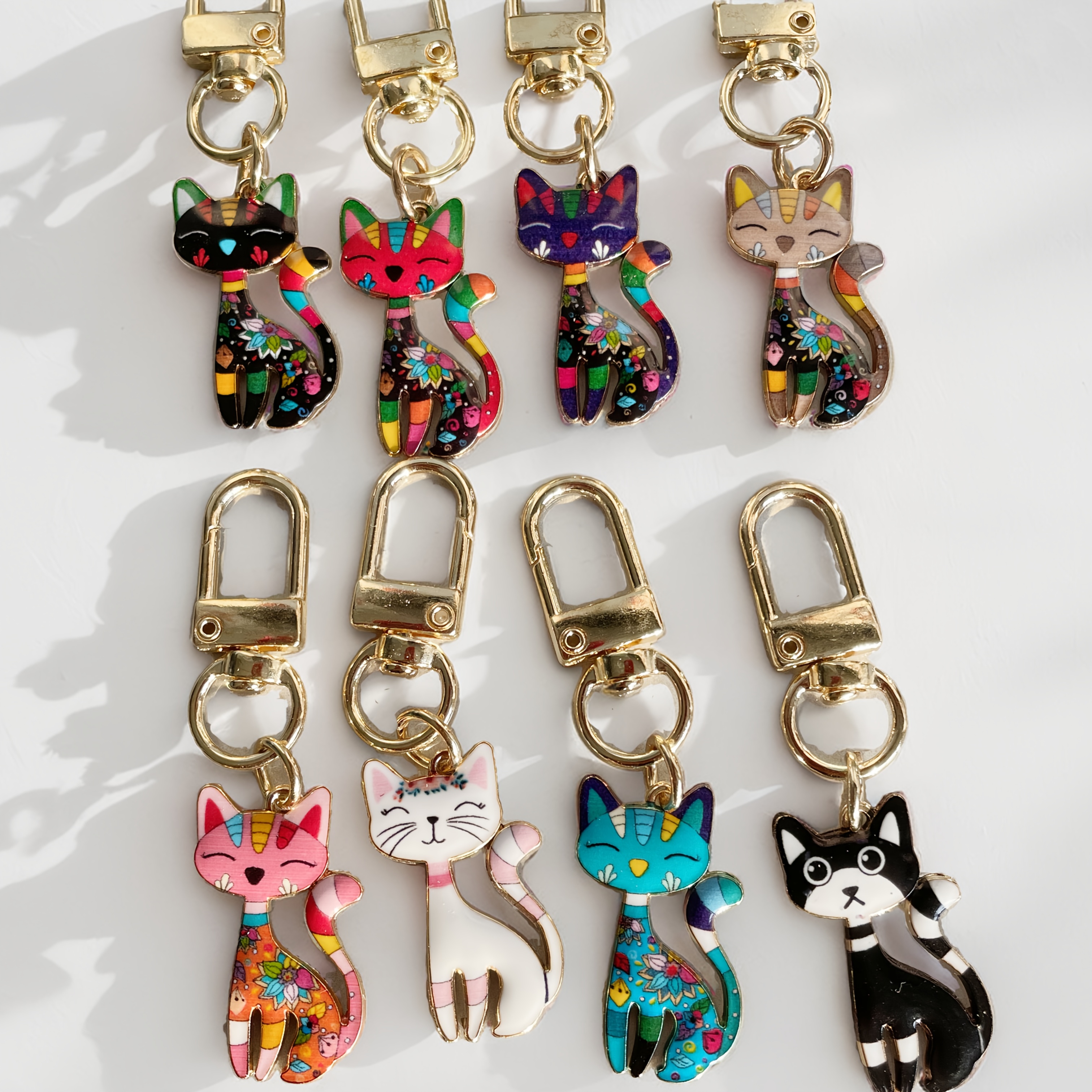 

A Set Of Classical Style Cat Shaped Keychains-8pcs Alloy Keychains With Creative Cartoon Animal Charms-suitable For Bags Car Keys, Ideal Back-to-school Gift For Daily And Parties