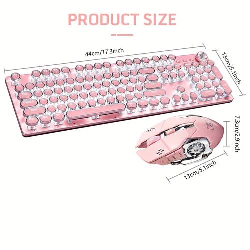 shark pink typewriter keyboard and mouse retro vintage mechanical gaming keyboard with white led backlit 104 keys anti blue switch wired cute keyboard round keycaps for desktop pc laptop
