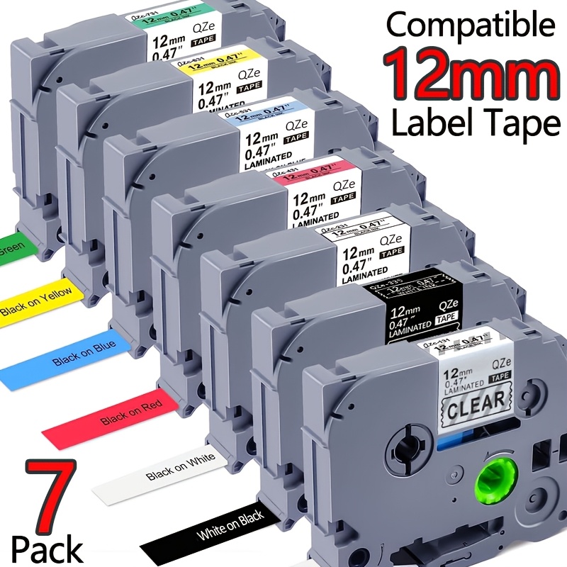 Image of 7-roll Pack Suitable For Pt-, Pt-d200, Pt-d210, Pt-d220, Compatible With Brother Label Tape And Label Printers Pt-/1180/1280/1890/2040, 12mm 0.47mm Laminated Color Tape