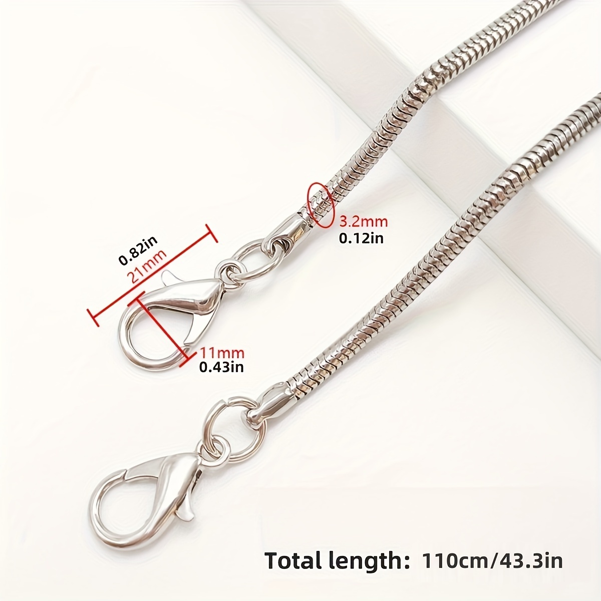 E-shop Metall Schlangenknochen-Kette Doppel-Schnalle Schulter Lange Kette 110cm/43.3in Handy-Hängekette Handy-Lanyard Lange Taschenkette für Männer und