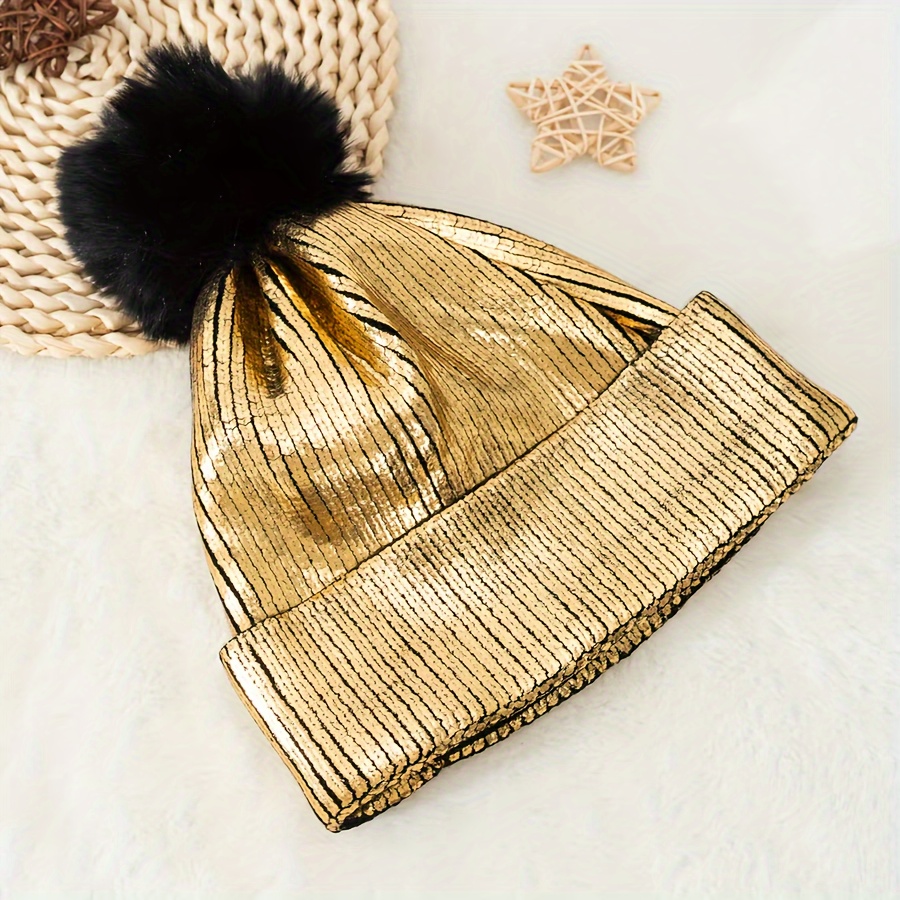 Image of 1 Women's Autumn/winter Student Knitted Hat, European/ With Golden/silvery Foil Stamping, Korean Style Versatile Pullover Beanie