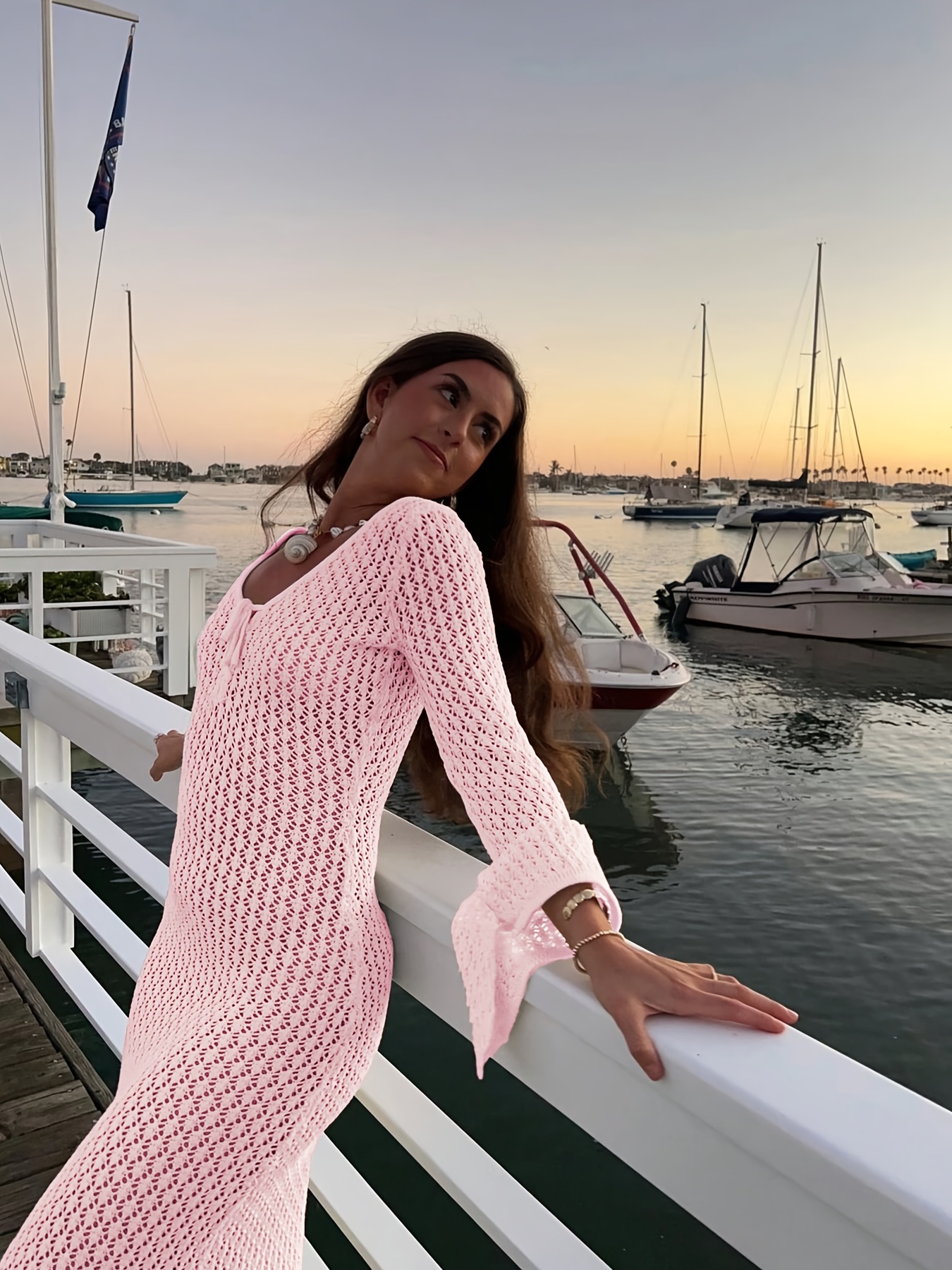 pink crochet dress long sleeve SAME Rosette Crochet Dress | Pink