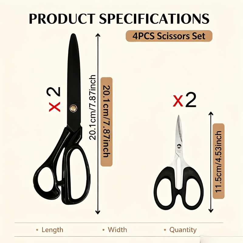 TEMU 4pcs Heavy-duty Leather Scissors Set 8inch/5inchx2 | Professional Tailor Fabric Scissors | Heavy-duty Sewing Scissors | German Tailor Scissors |