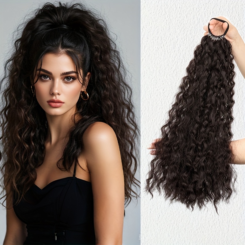 E-shop Lange Pferdeschwanz Haarverlängerung für Frauen - Voluminöses Synthetisches Fluffiges Haarteil mit Elastischem Band, Sicherer Sitz für Partys &