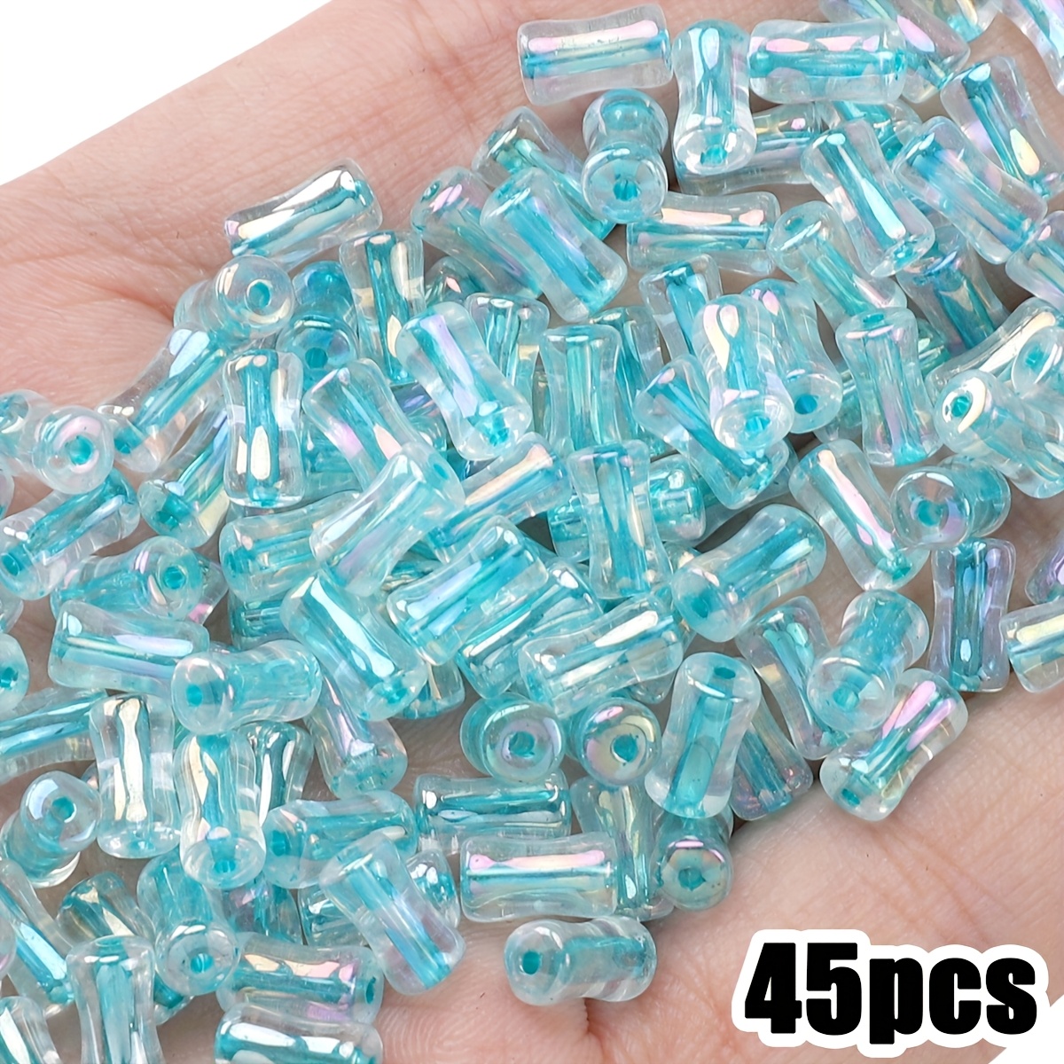 45/90pcs Colorful Glass Iridescent Bamboo Beads for Jewelry Making
