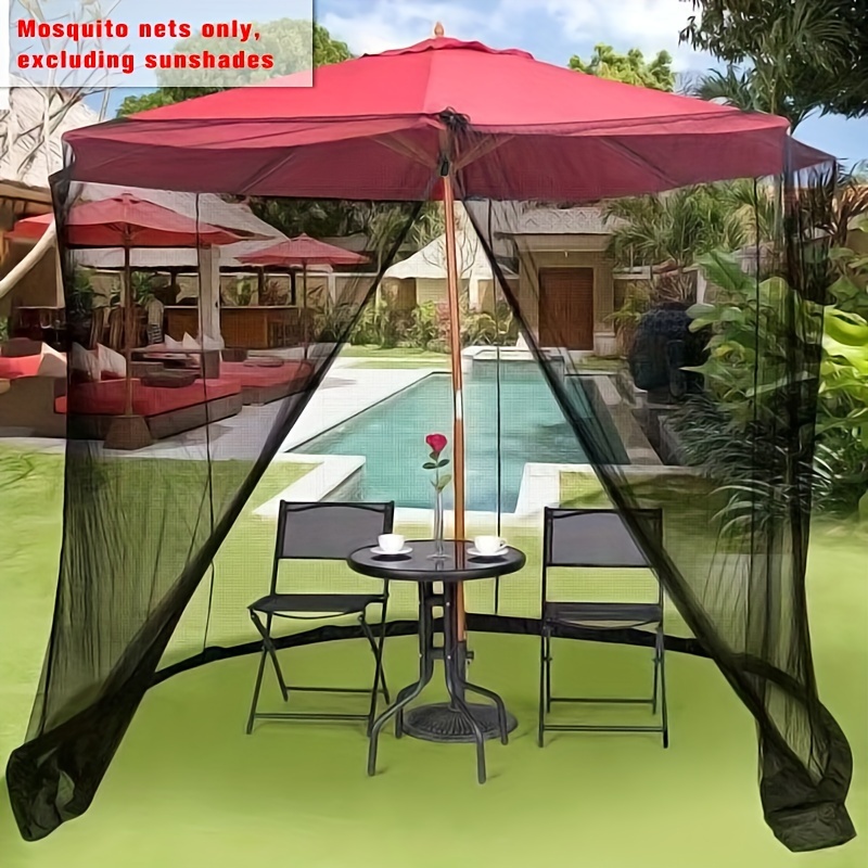 

1pc Courtyard Umbrella Net Cover, 10ft Patio Umbrella Anti-mosquito Nets With Double Zipper Door, Adjustable Top Drawstring, Outdoor Garden Table Umbrella Net Cover