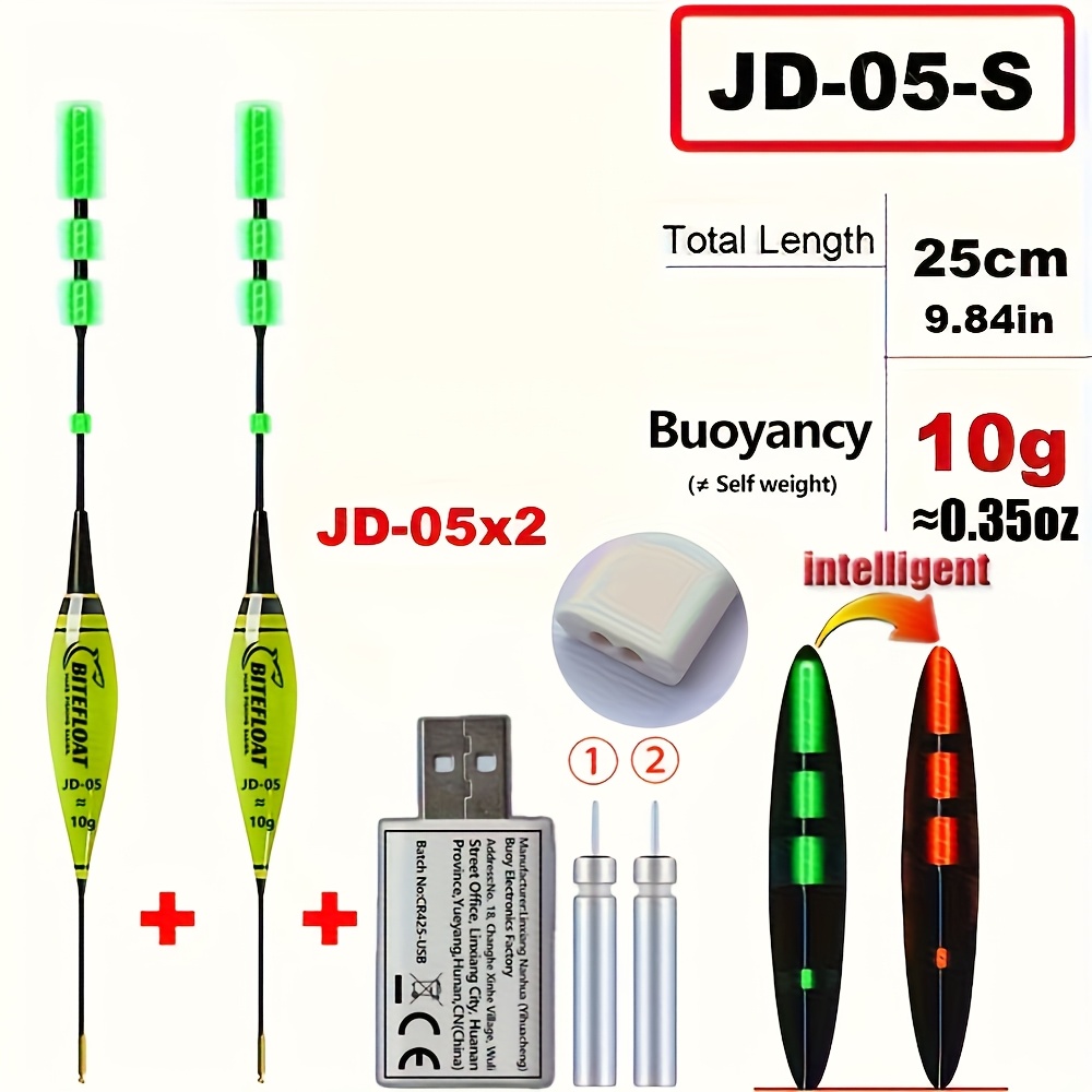 E-shop 2/Set intelligenter elektronischer -Schwimmer mit CR425 wiederaufladbarem Batterieladegerät, Nachtlicht-Schwimmer, Bisshaken, farbwechselndes
