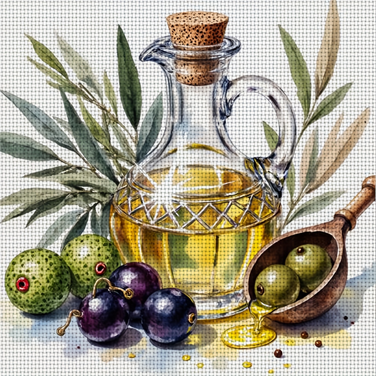 TEMU 1 pieza Kit de Bordado de Punto de Cruz Impreso, Sin , "Aceite de Oliva en Botella de Vidrio", para de Manualidades Relajante de Principiantes,