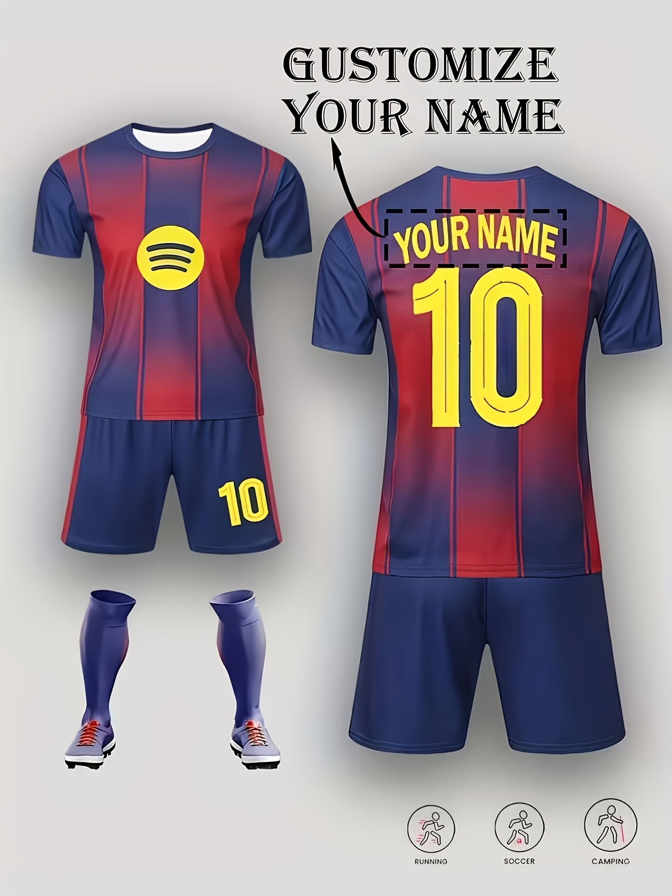 2pcs personalized soccer jersey shorts set quick dry breathableathletic outfit with custom   10 design loose fit for training casual wear outdoor activities machine washable   sports apparel soccer jersey