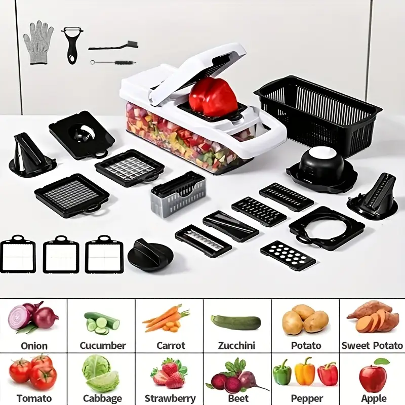 vegetable chopping machine 25 in 1 professional food chopper multifunctional vegetable chopping machine with container onion chopping machine salad chopping machine vegetable spiralizer Product details 0