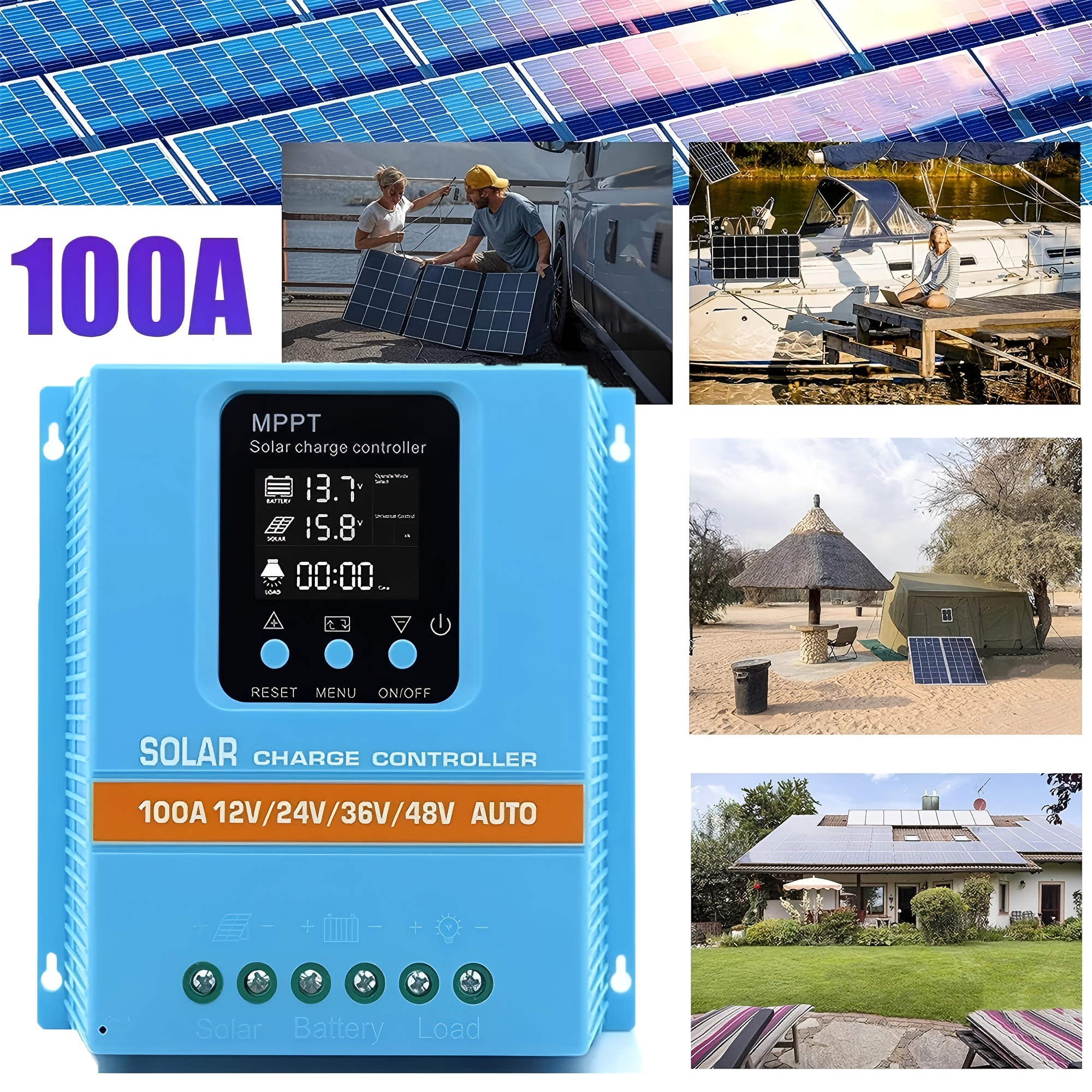 100A 12/24V MPPT Solar Charge Controller – Auto Tracking LCD Display, Off-Grid