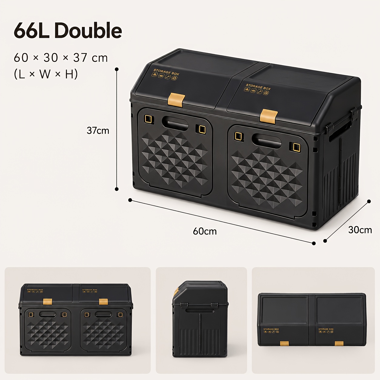 Image of Foldable Car Trunk Storage Box, 33l/66l Portable Storage Container With Lid And Front Opening Door, Large Capacity Outdoor Storage Box For Travel, Picnic And Home Use