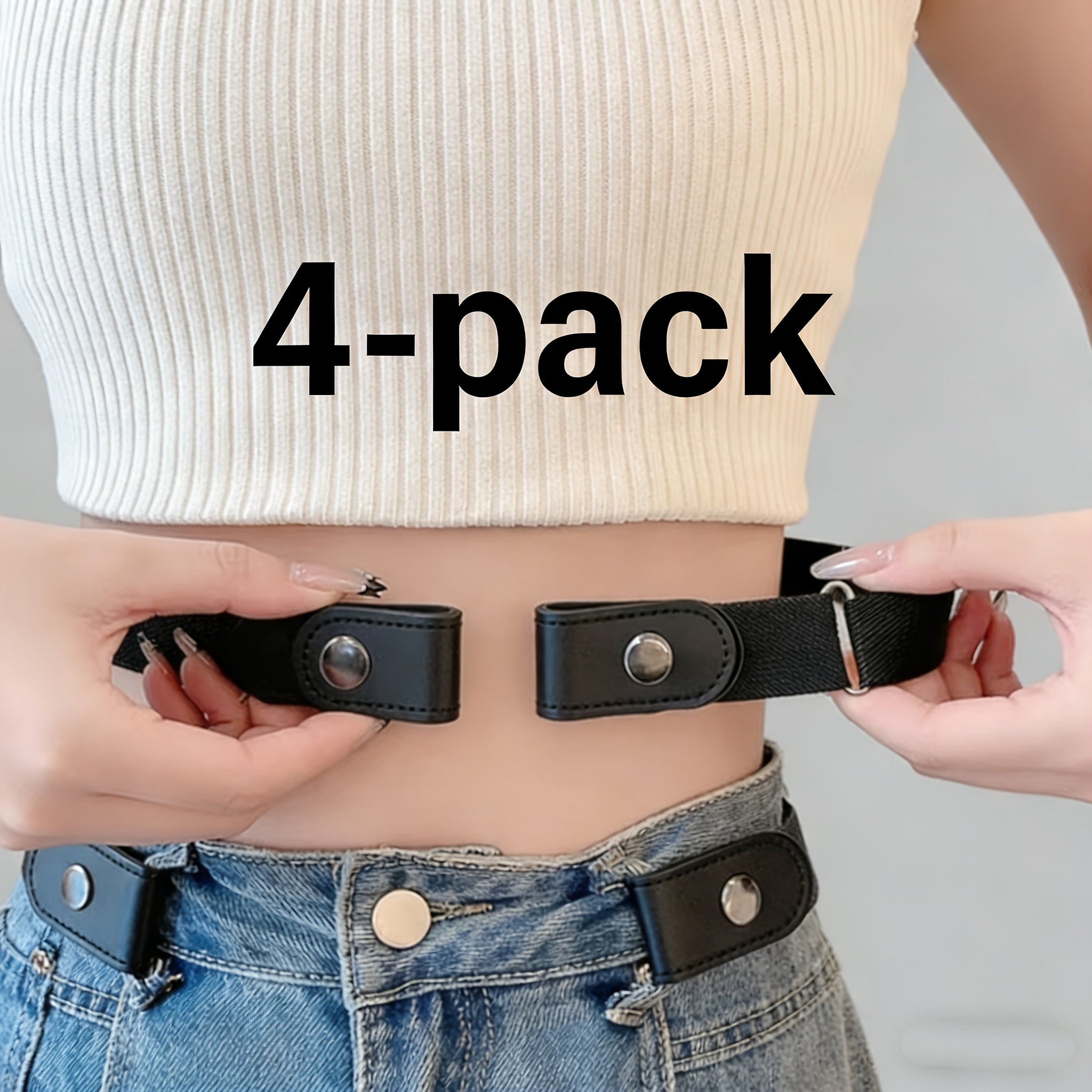 TEMU 4-pack Elegant Unisex Invisible Stretchy Belt - Adjustable Elastic Waistband, No Cincher For Jeans, Pants & Dresses, Fits All Casual & Formal